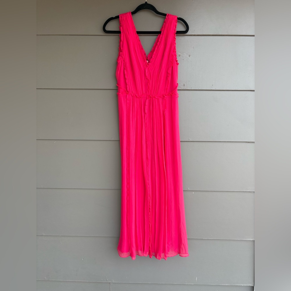 NWT Jason Wu V-Neck Ruffle Insert Pink Silk Midi Dress